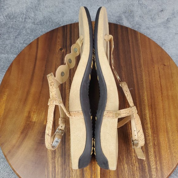 Vionic Lizbeth Sandals Women's 11 Tan Cork Gold Metallic Buckle T Strap Orthotic - Picture 6 of 10